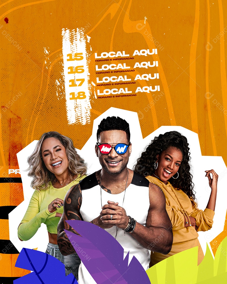 Flyer Show de Carnaval Parangolê Michele Andrade e IZa Social Media PSD Editável