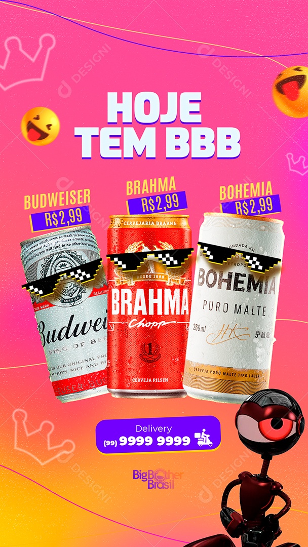 Post Story Cerveja Hoje Tem BBB Social Media PSD Editável