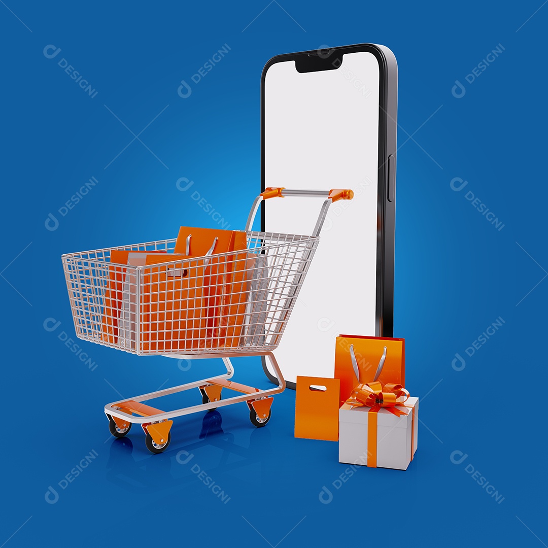 Carrinho de Compra e Celular Telefone PNG + PSD