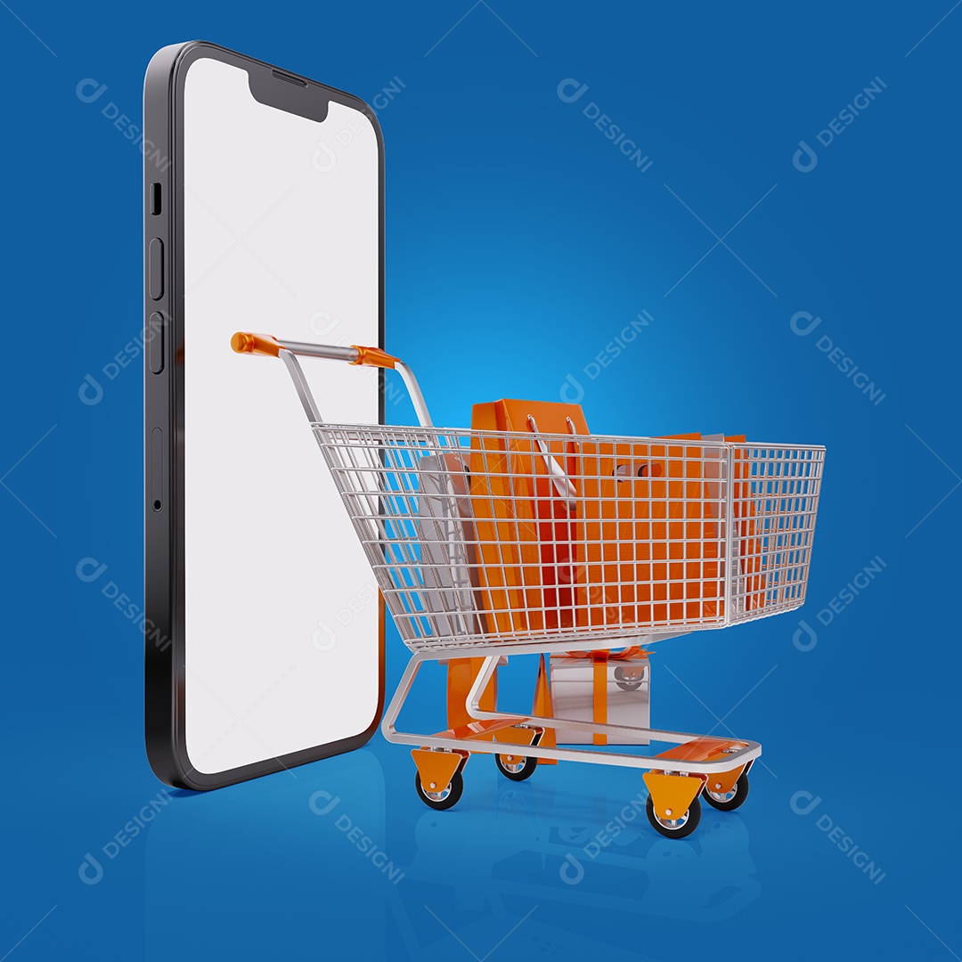 Carrinho de Compra e Celular Telefone PNG + PSD