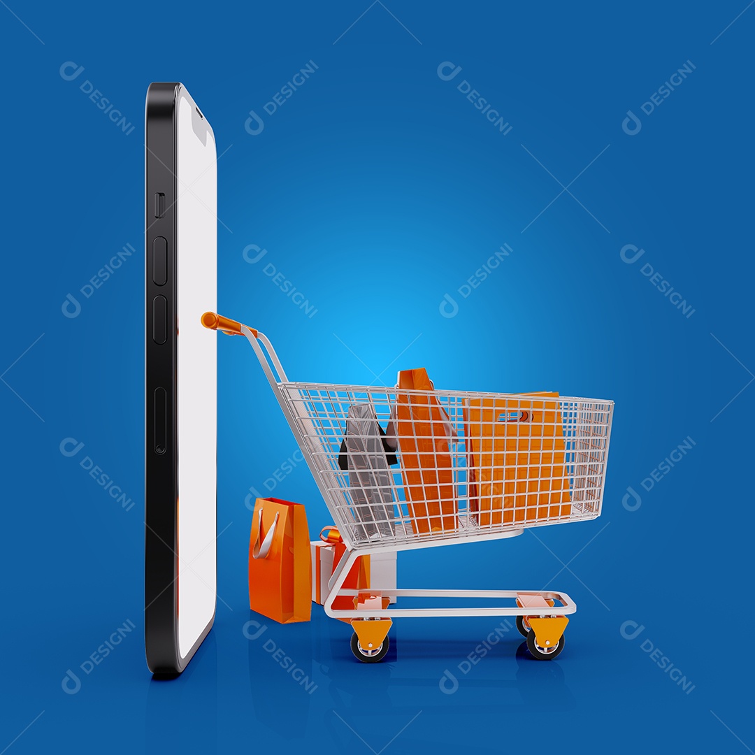 Carrinho de Compra e Celular Telefone PNG + PSD