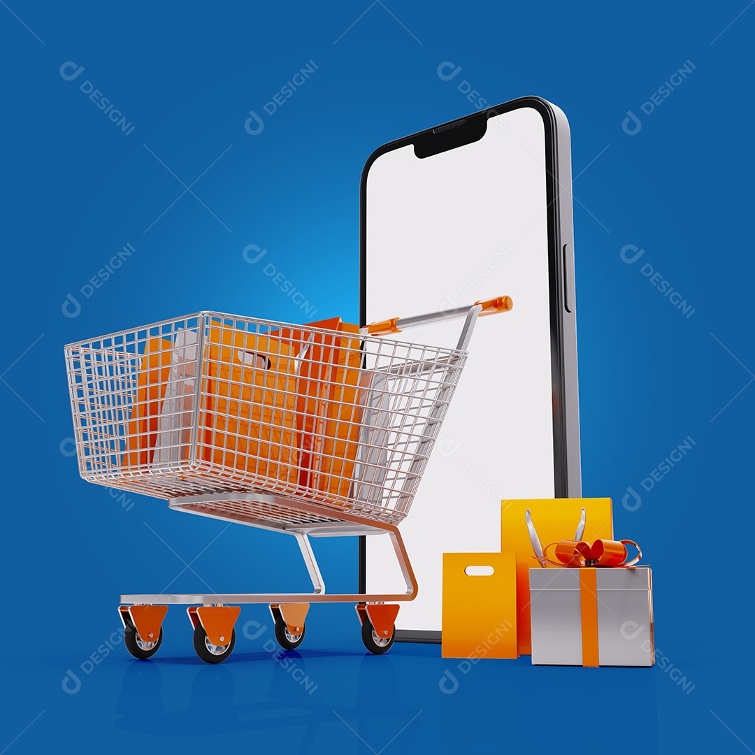 Carrinho de Compra e Celular Telefone PNG + PSD