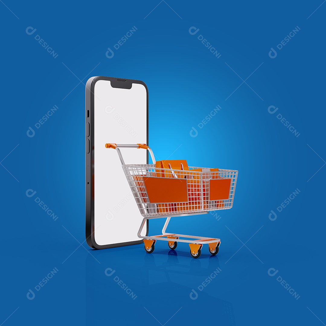 Carrinho de Compra e Celular Telefone PNG + PSD