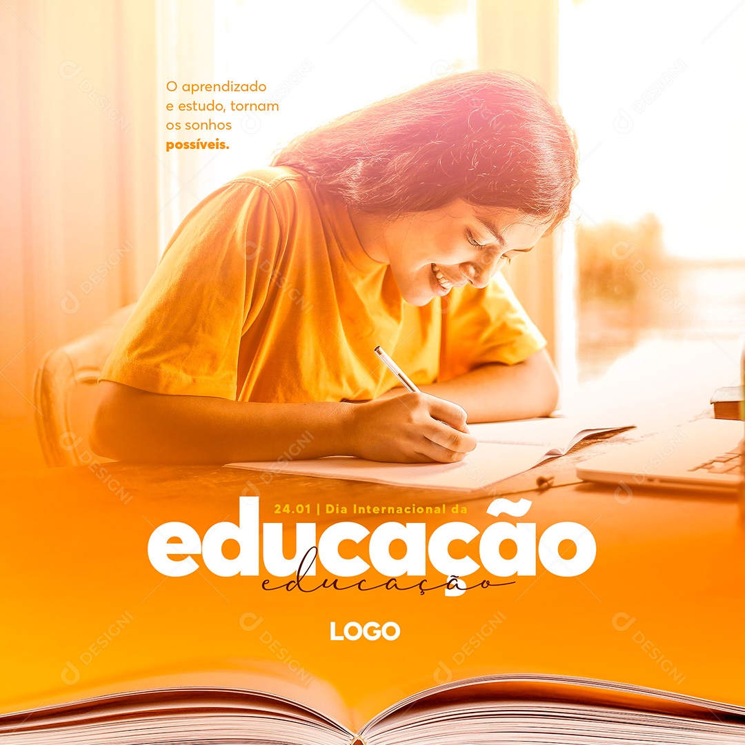 Post Social Media Dia Internacional da Educação Social Media PSD Editável