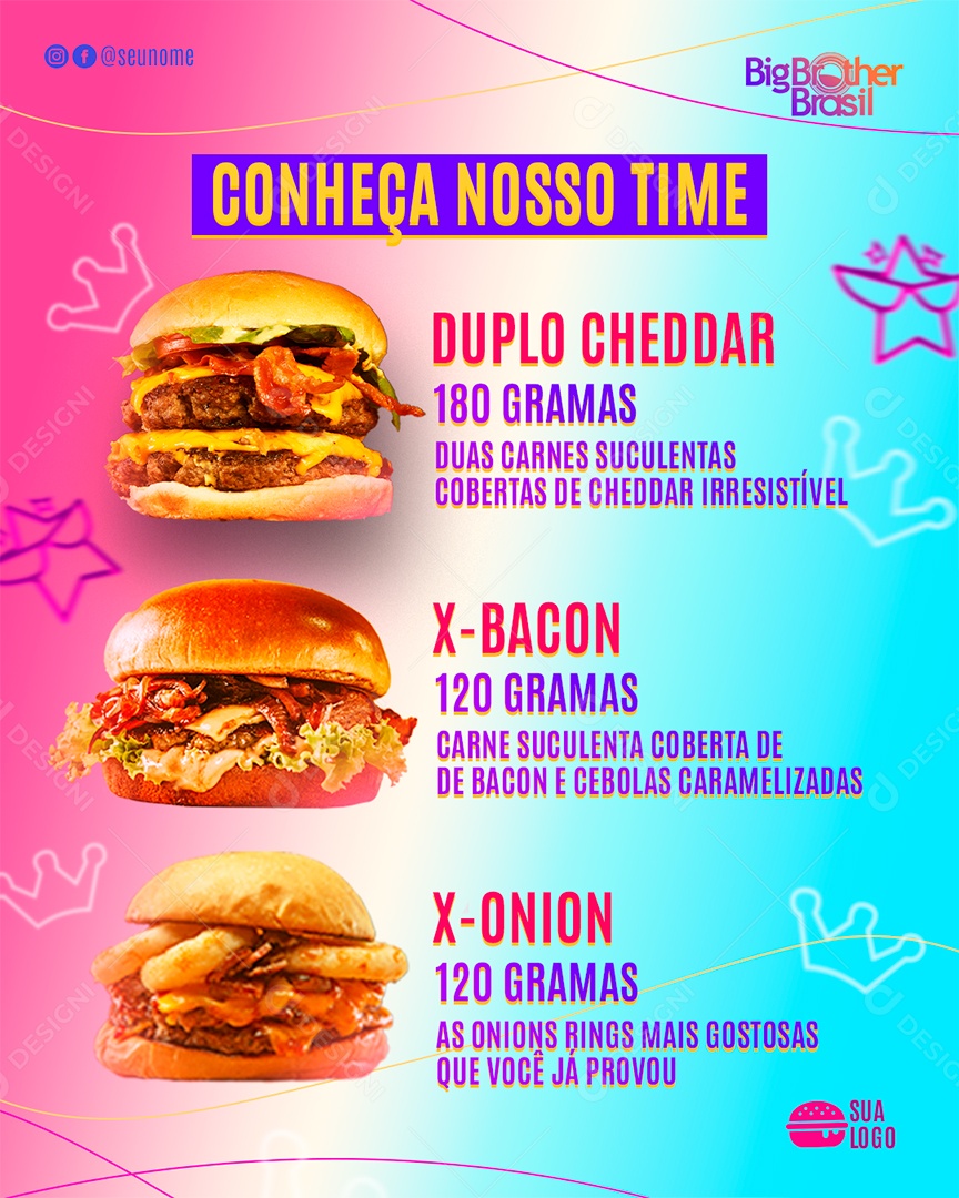 Post Hamburgueria Big Brother Brasil Conheça Nosso Time Social Media PSD Editável
