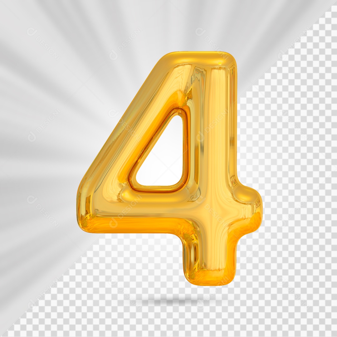 Elemento 3D 4 Dourado para Composição PSD
