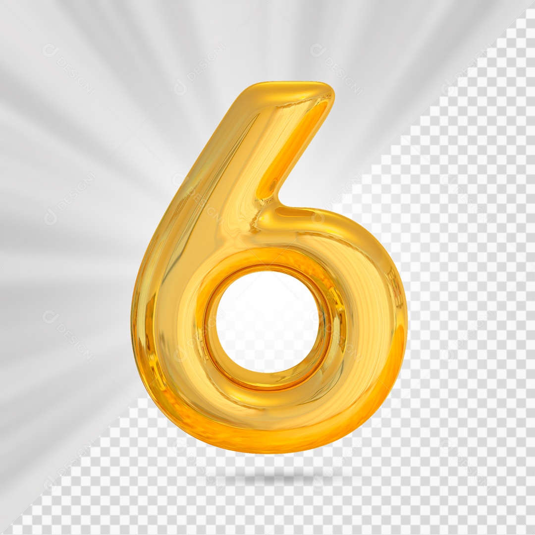 Elemento 3D 6 Dourado para Composição PSD