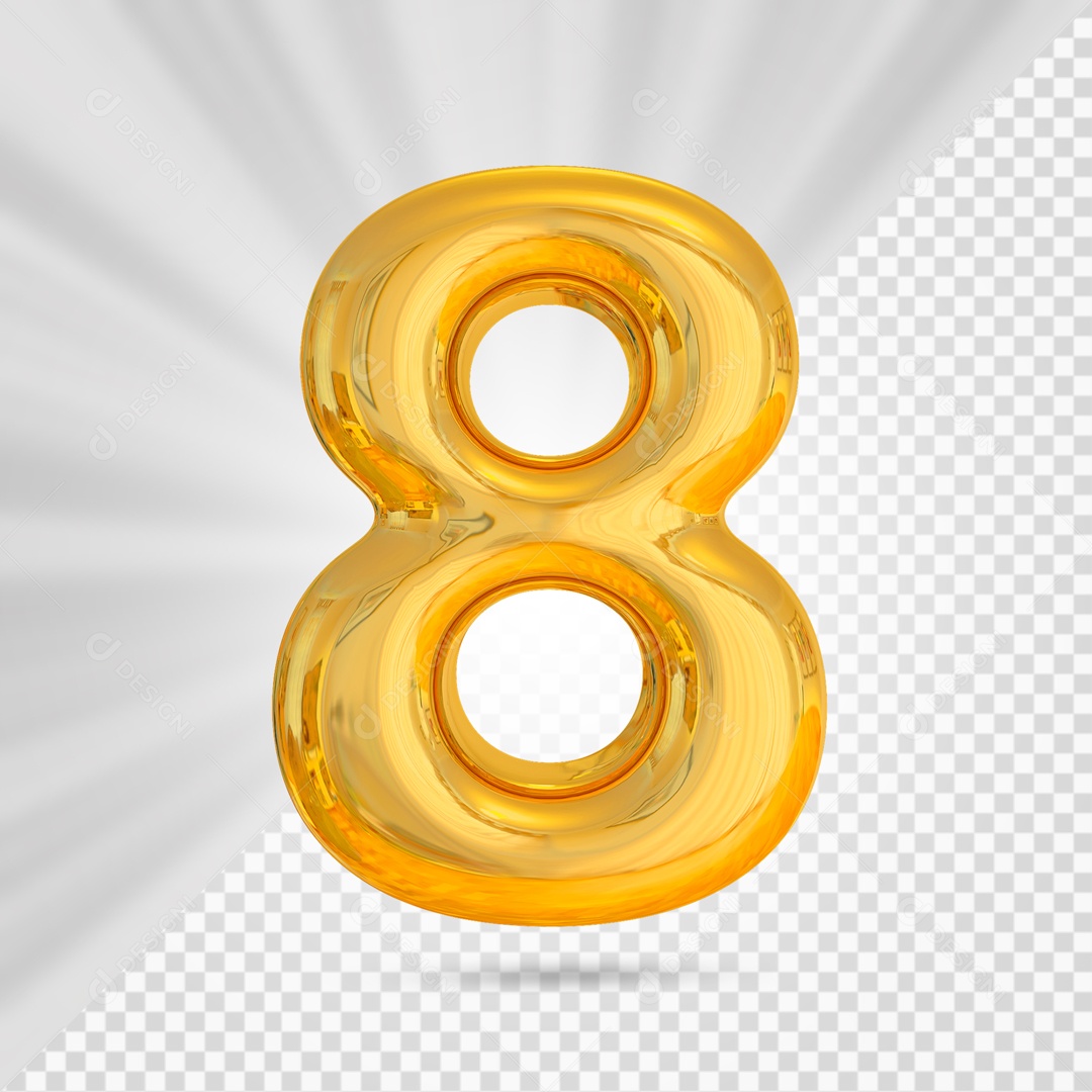 Elemento 3D 8 Dourado para Composição PSD