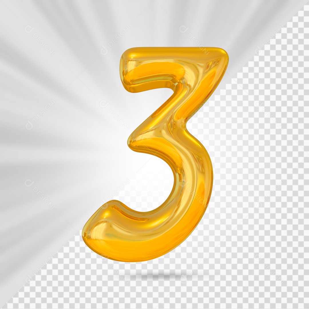 Número 3 Dourado Elemento 3D Para composição PSD