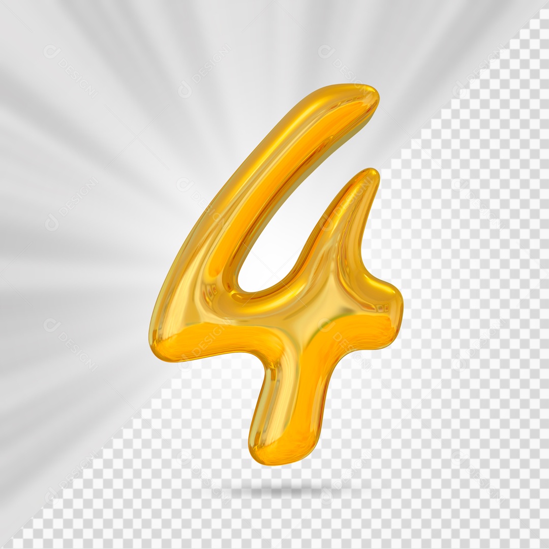 Número 4 Dourado Elemento 3D Para composição PSD