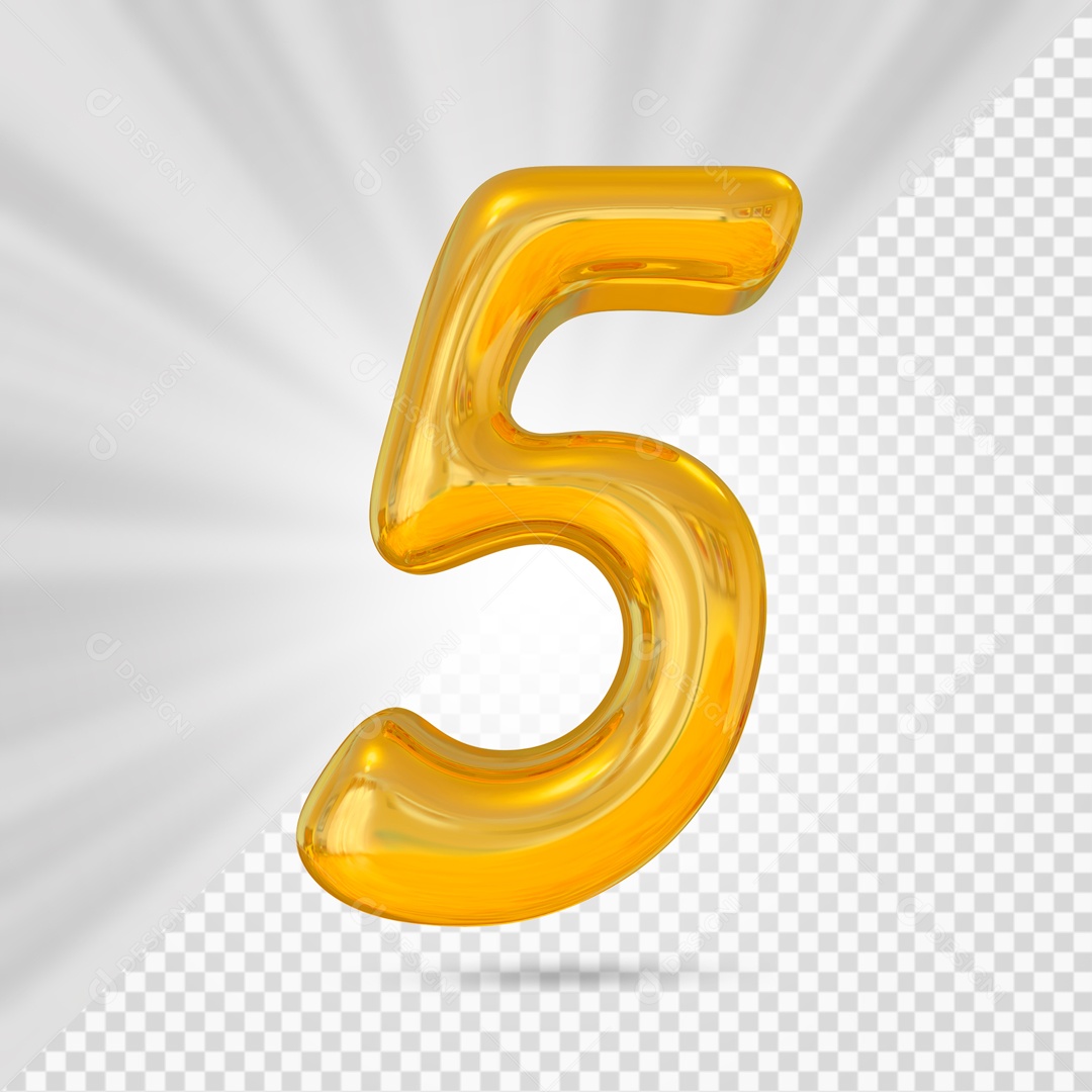 Número 5 Dourado Elemento 3D Para composição PSD
