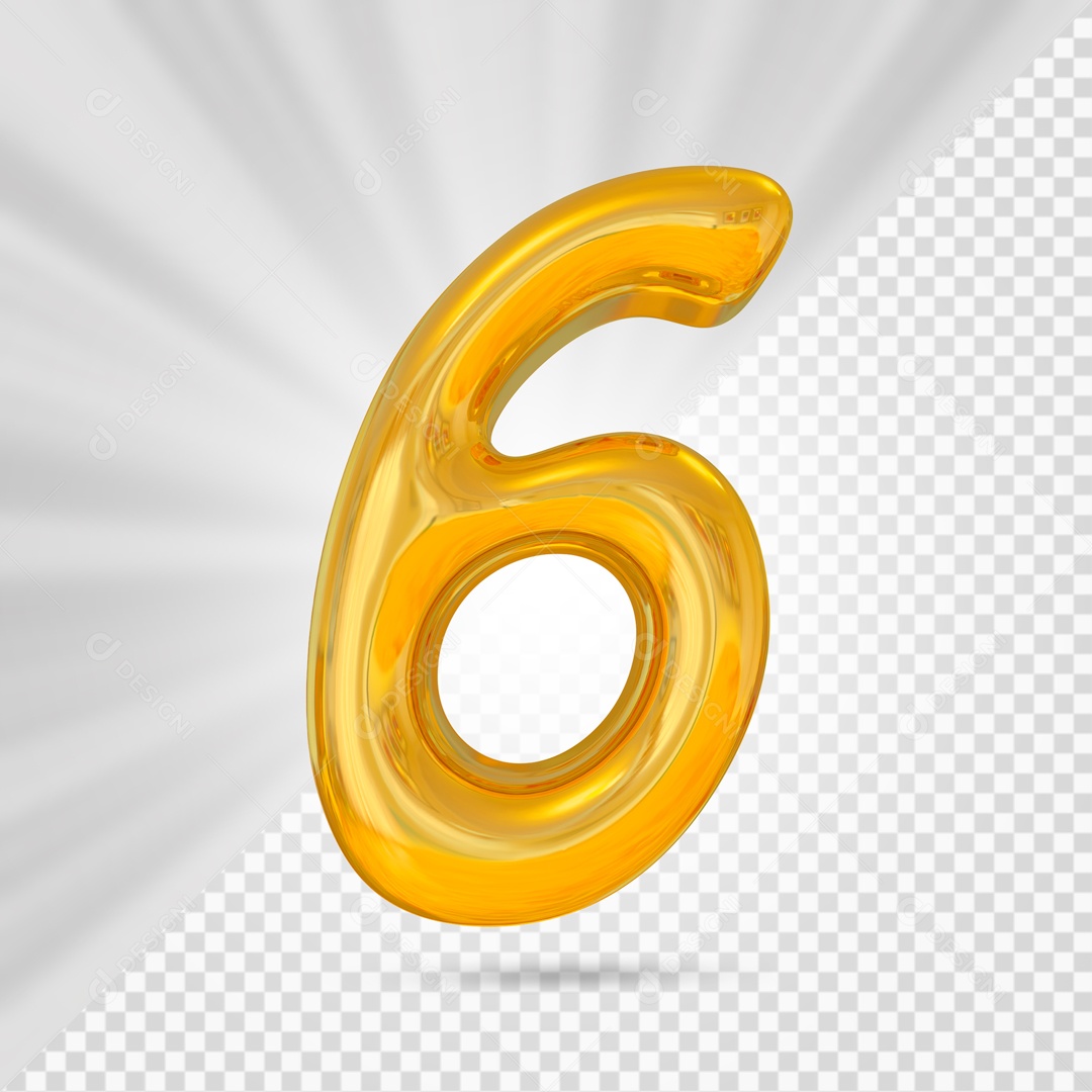 Número 6 Dourado Elemento 3D Para composição PSD