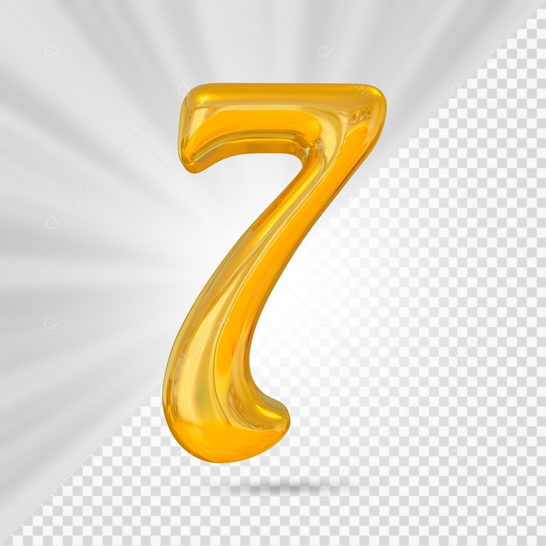 Número 7 Dourado Elemento 3D Para composição PSD