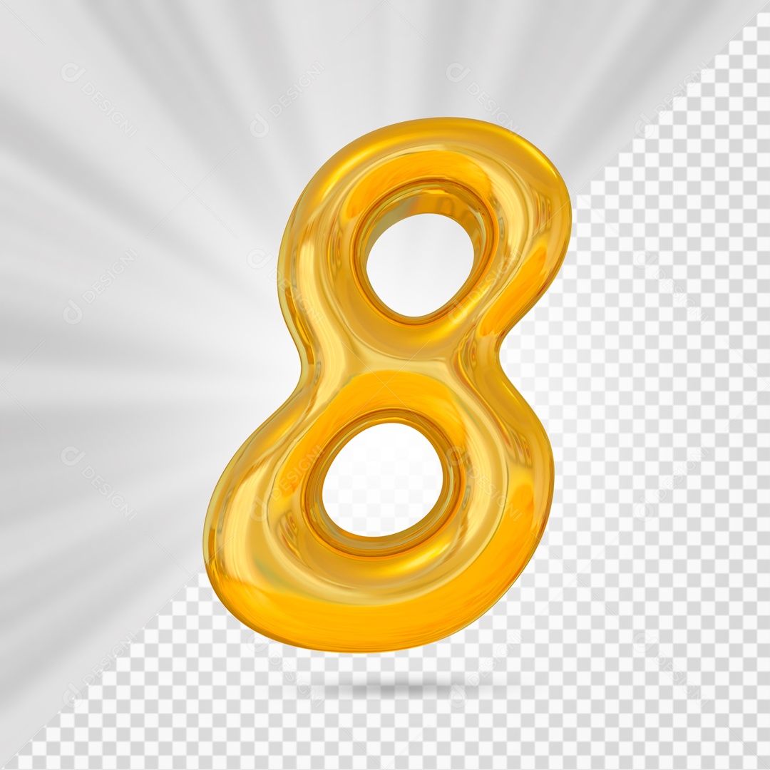 Número 8 Dourado Elemento 3D Para composição PSD