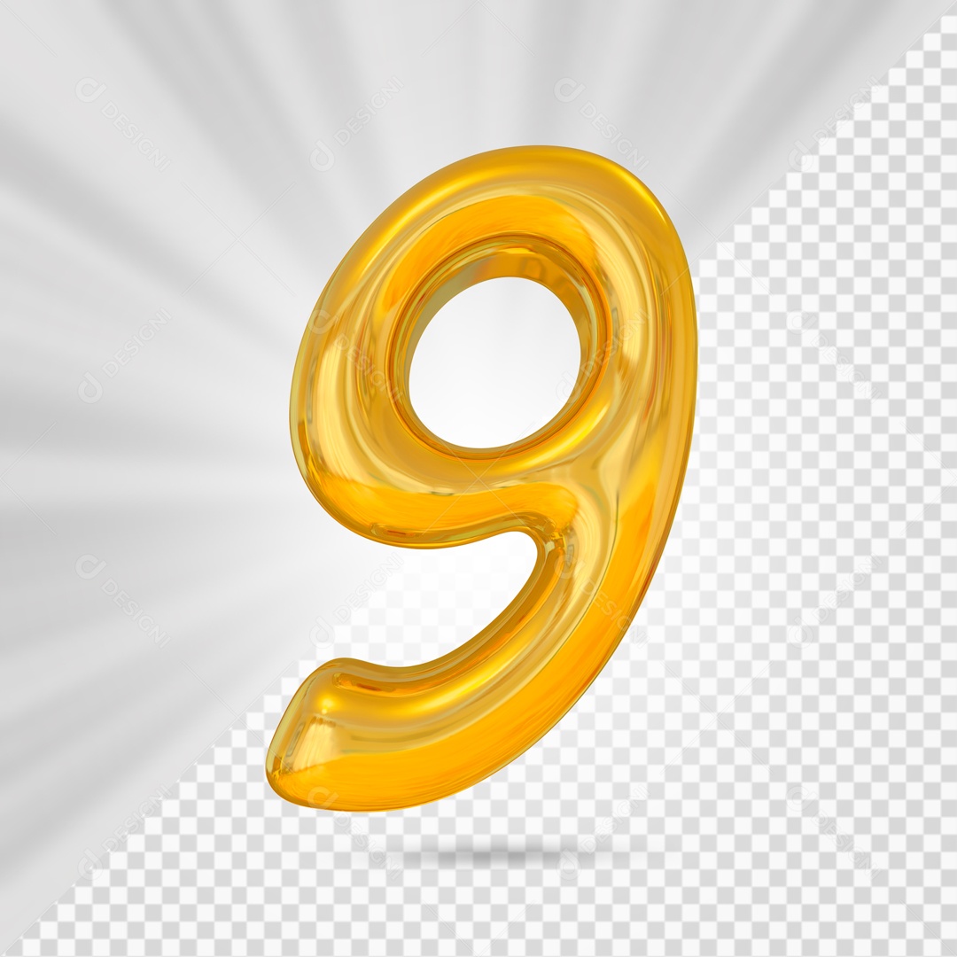Número 9 Dourado Elemento 3D Para composição PSD
