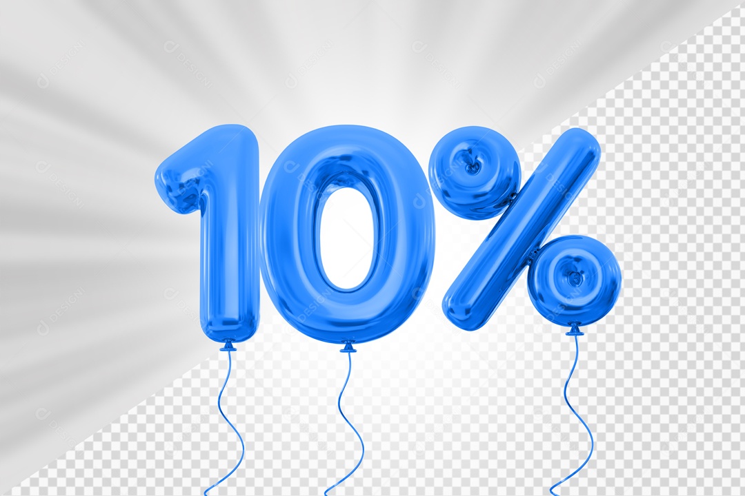 Balão de Número 10% Elemento 3D Azul Para composição PSD