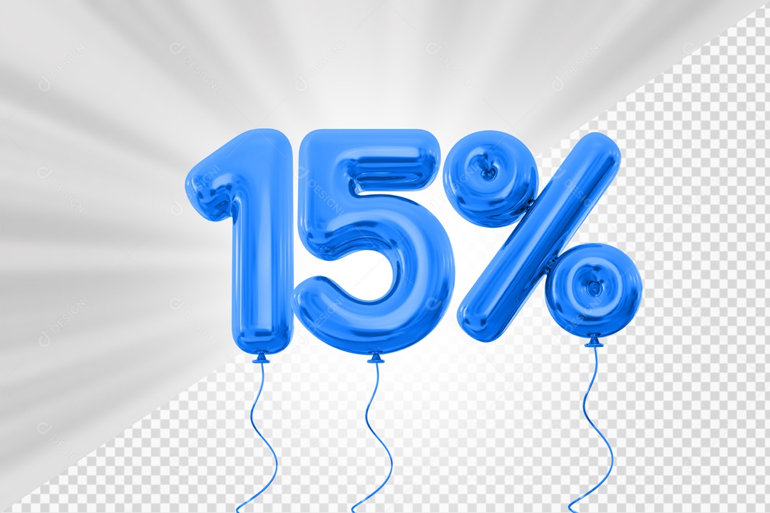 Balão de Número 15% Elemento 3D Azul Para composição PSD