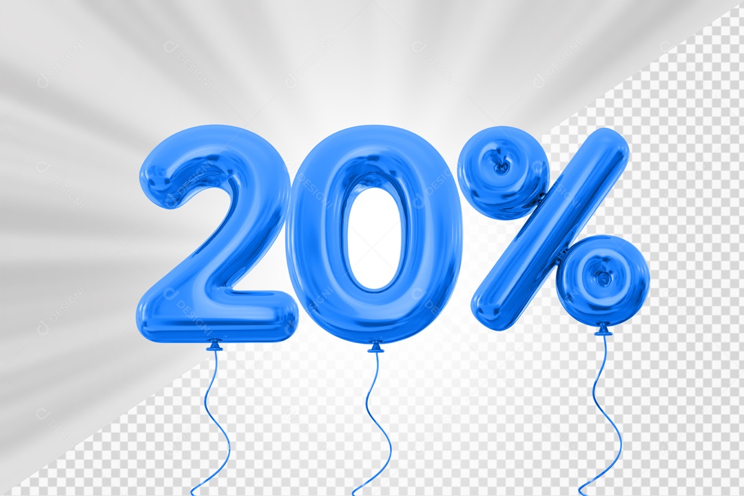 Balão de Número 20% Elemento 3D Azul Para composição PSD