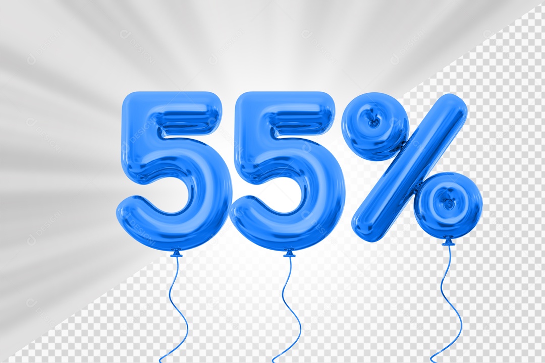 Balão de Número 55% Elemento 3D Azul Para composição PSD