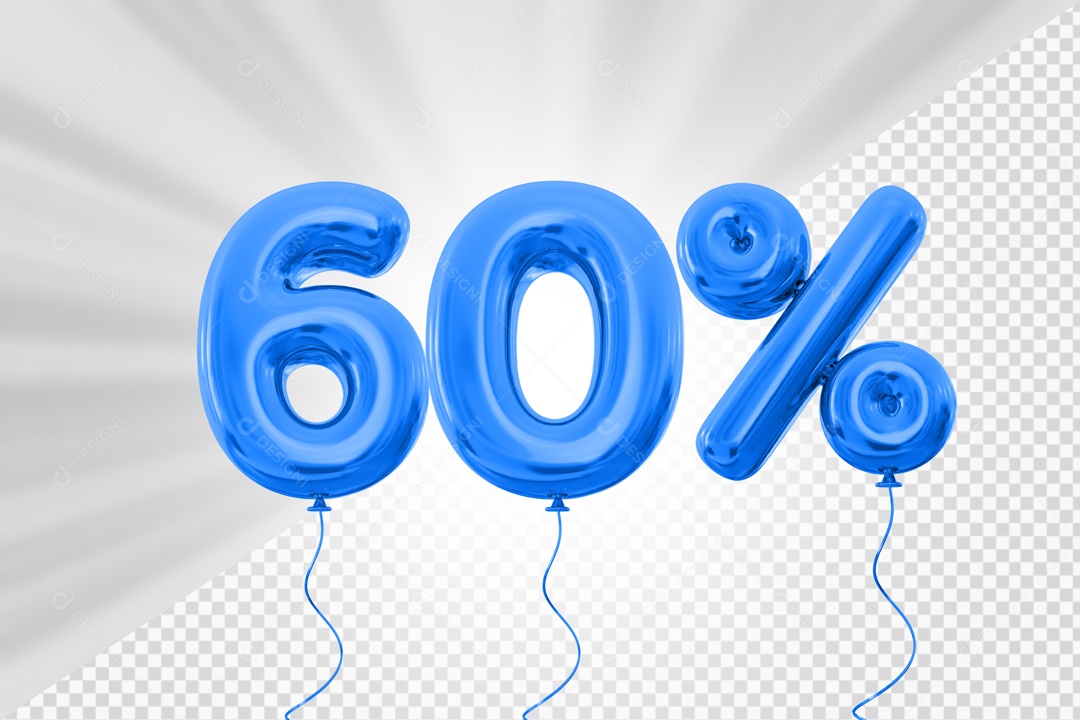 Balão de Número 60% Elemento 3D Azul Para composição PSD