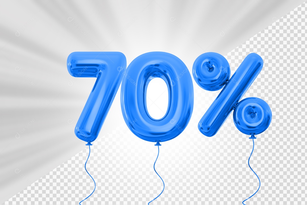 Balão de Número 70% Elemento 3D Azul Para composição PSD