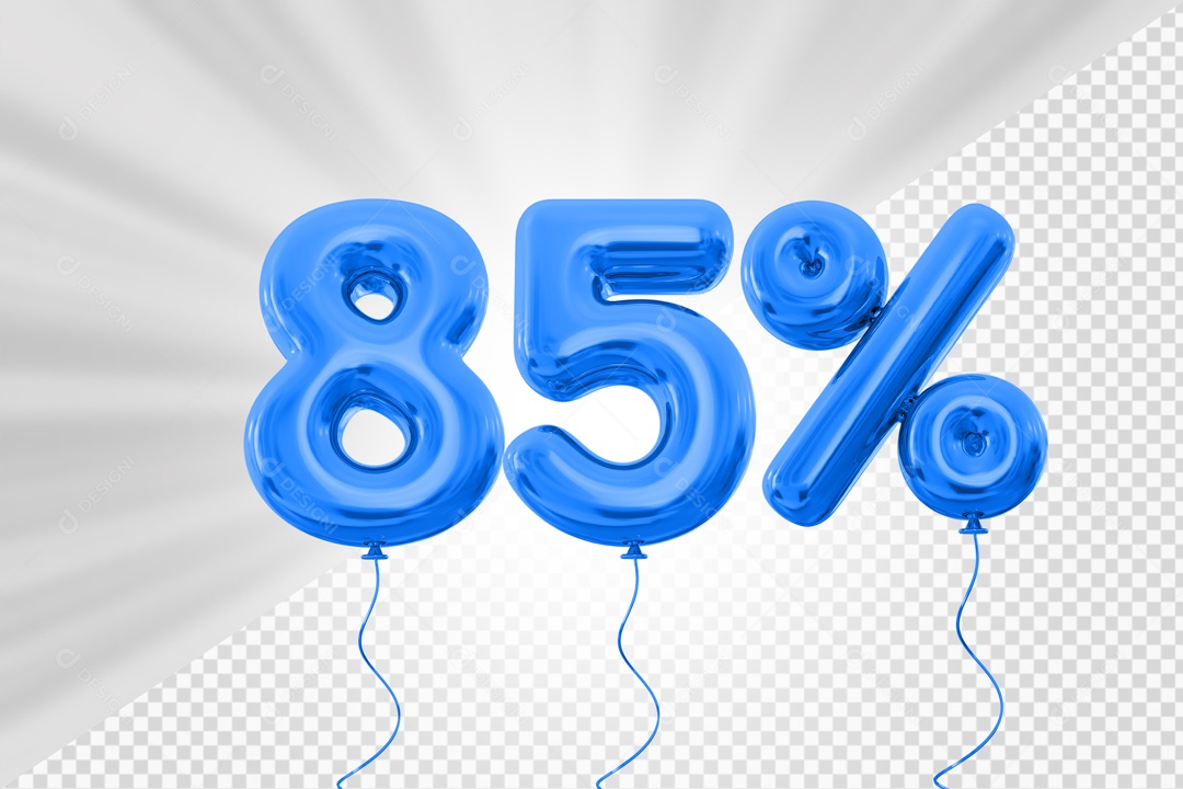 Balão de Número 85% Elemento 3D Azul Para composição PSD