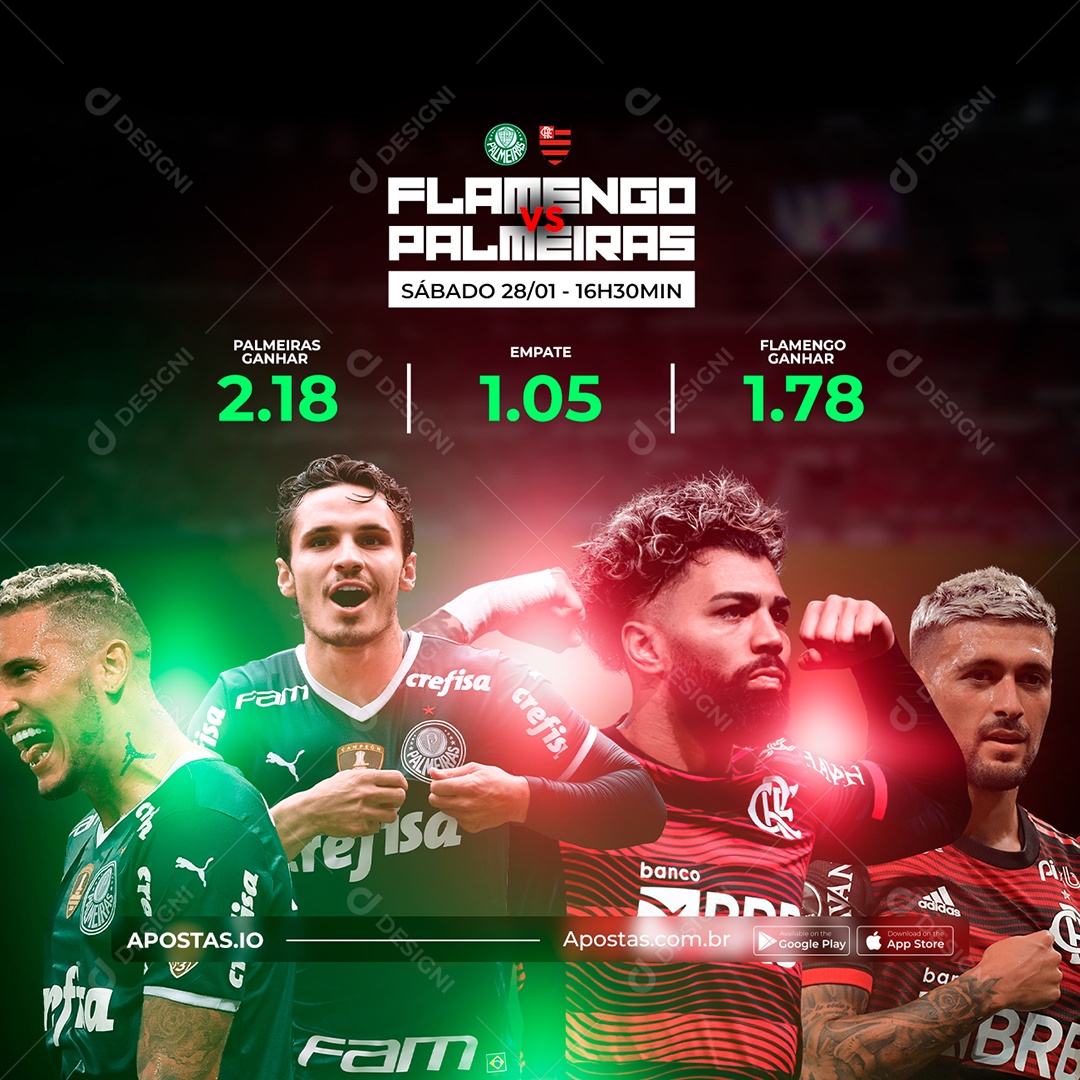 Flamengo Vs Palmeiras Casa de Apostas Social Media PSD Editável