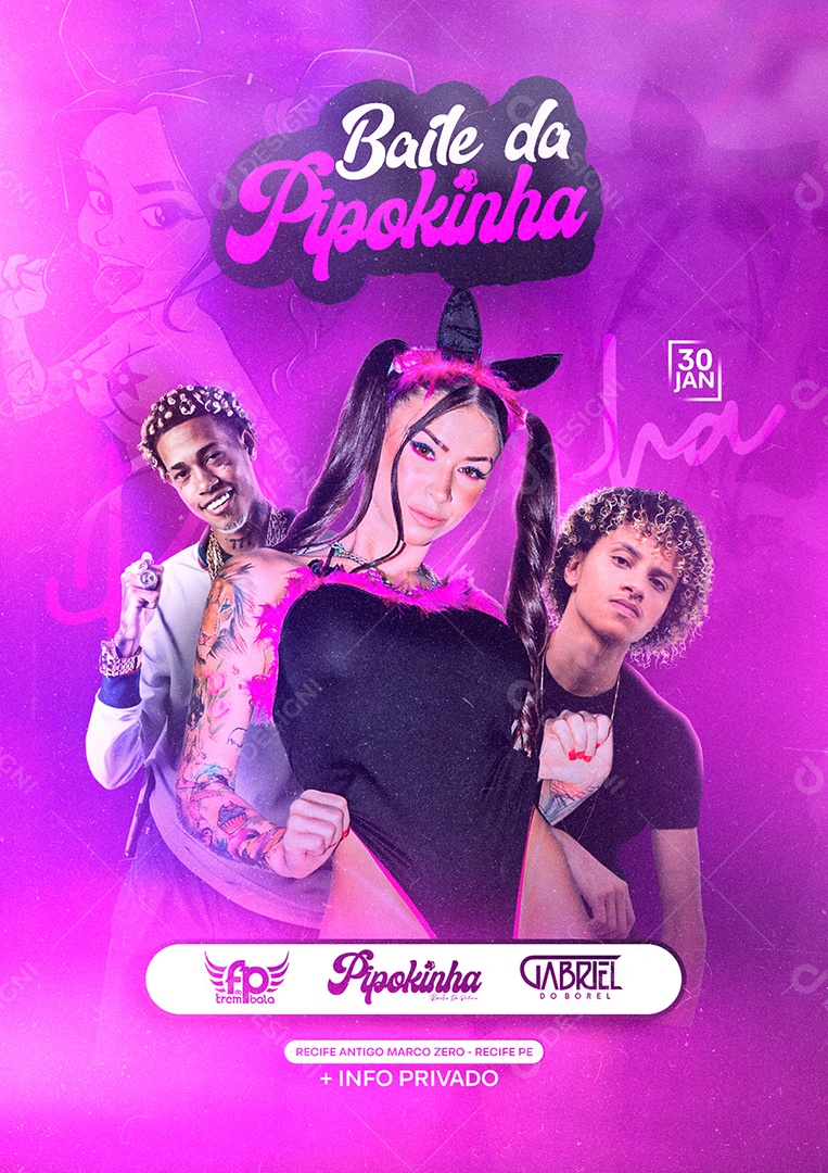 Baile da Pipokinha FP do Trem Bala Mc Pipokinha Gabriel do Borel Flyer Social Media PSD Editável