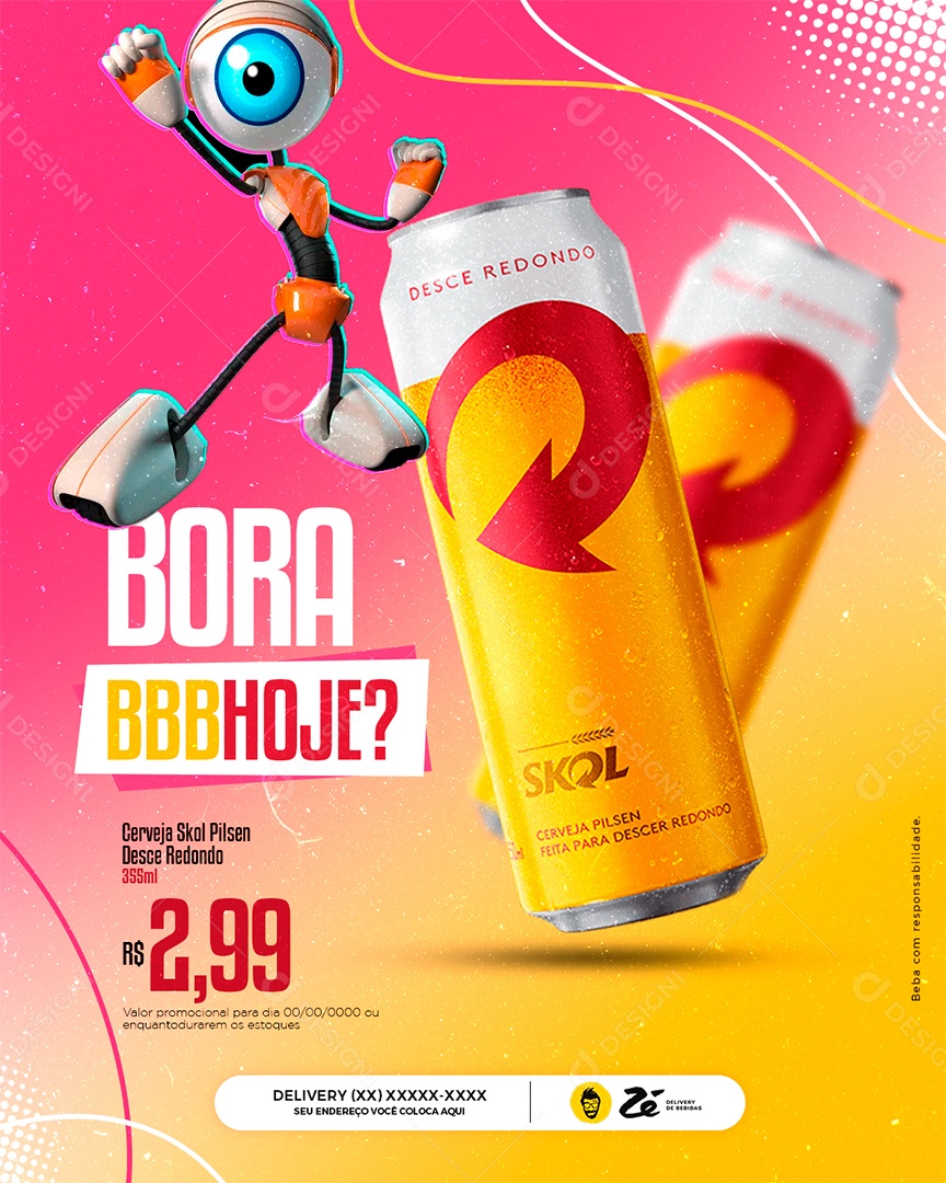 Post Cerveja Skol Big Brother Brasil Social Media PSD Editável