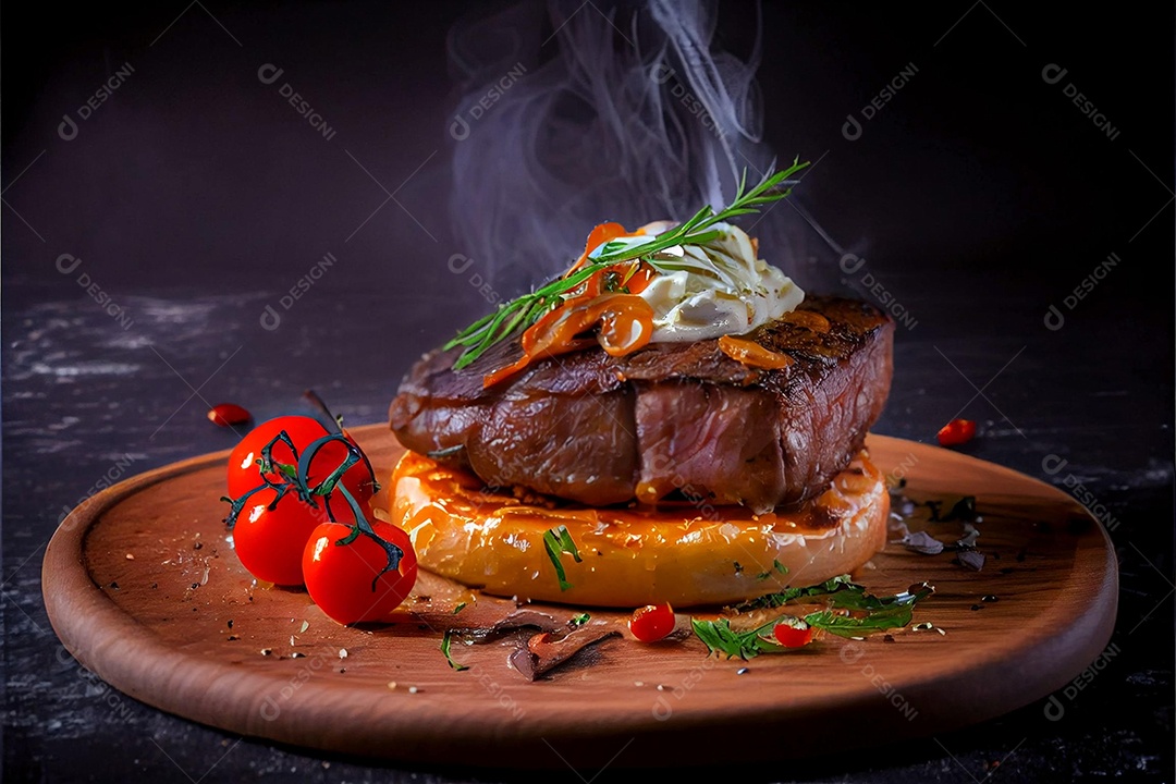 Carne assada sendo preparada para hamburguer sobre uma tabua de madeira