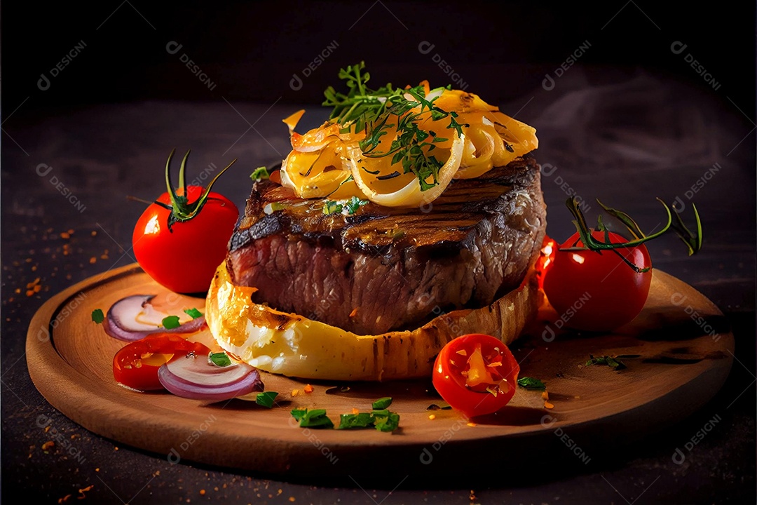 Carne assada sendo preparada para hamburguer sobre uma tabua de madeira