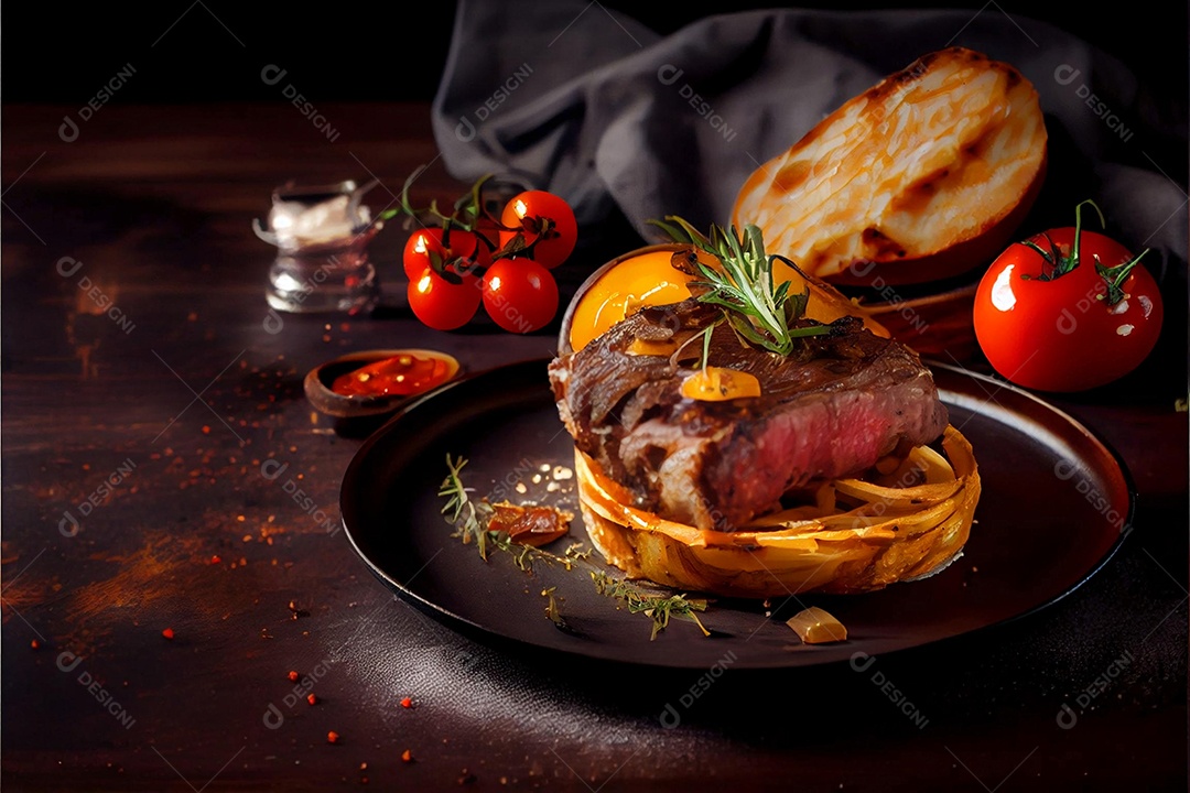 Carne assada sendo preparada para hamburguer sobre uma tabua de madeira