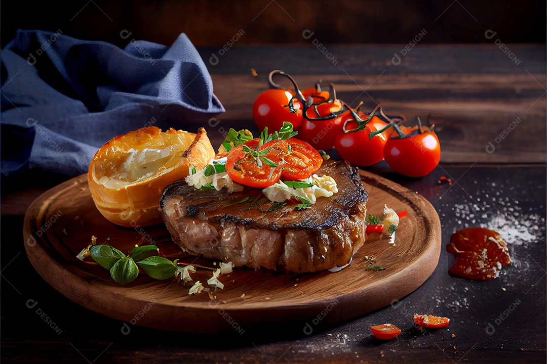 Carne assada sendo preparada para hamburguer sobre uma tabua de madeira