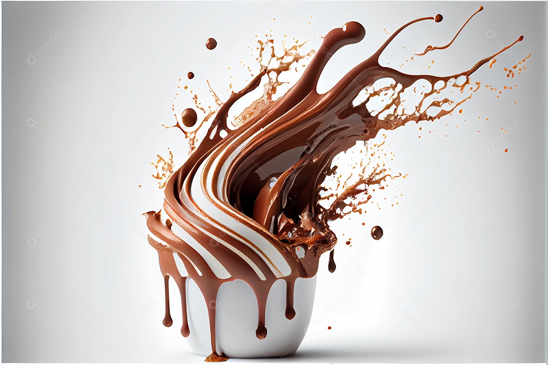 Respingo de chocolate quente isolado no fundo branco arte gerada por ai do dia dos namorados