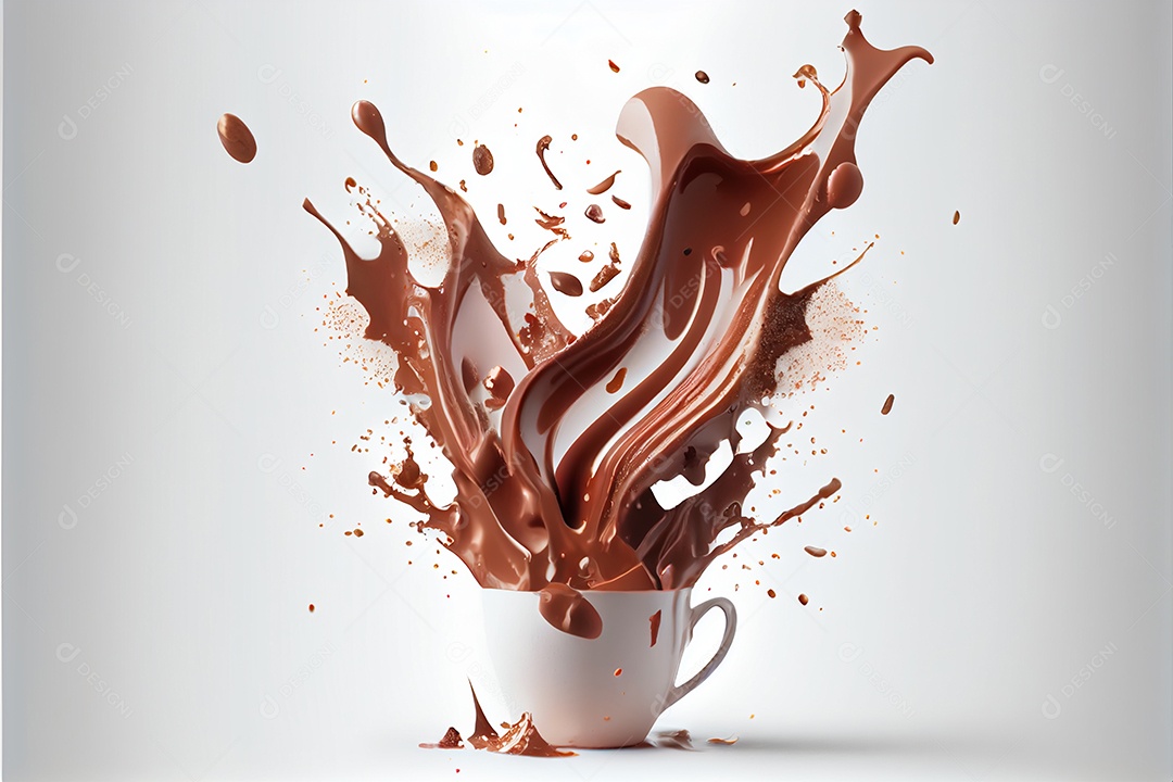 Respingo de chocolate quente isolado no fundo branco arte gerada por ai do dia dos namorados