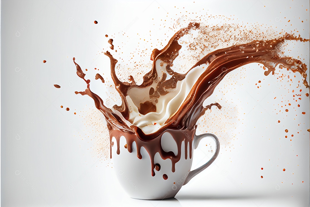 Respingo de chocolate quente isolado no fundo branco arte gerada por ai do dia dos namorados