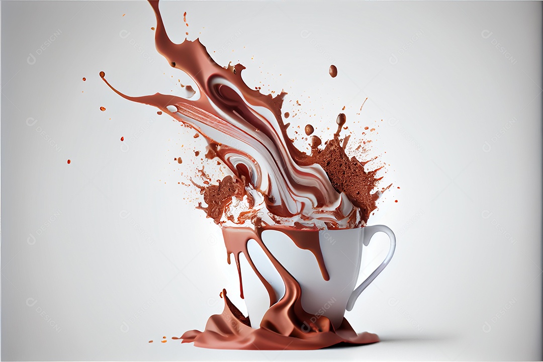 Respingo de chocolate quente isolado no fundo branco arte gerada por ai do dia dos namorados