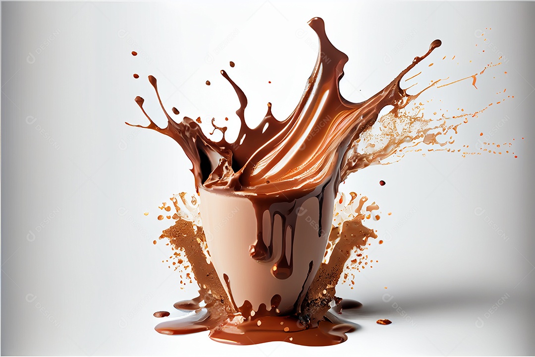 Respingo de chocolate quente isolado no fundo branco arte gerada por ai do dia dos namorados