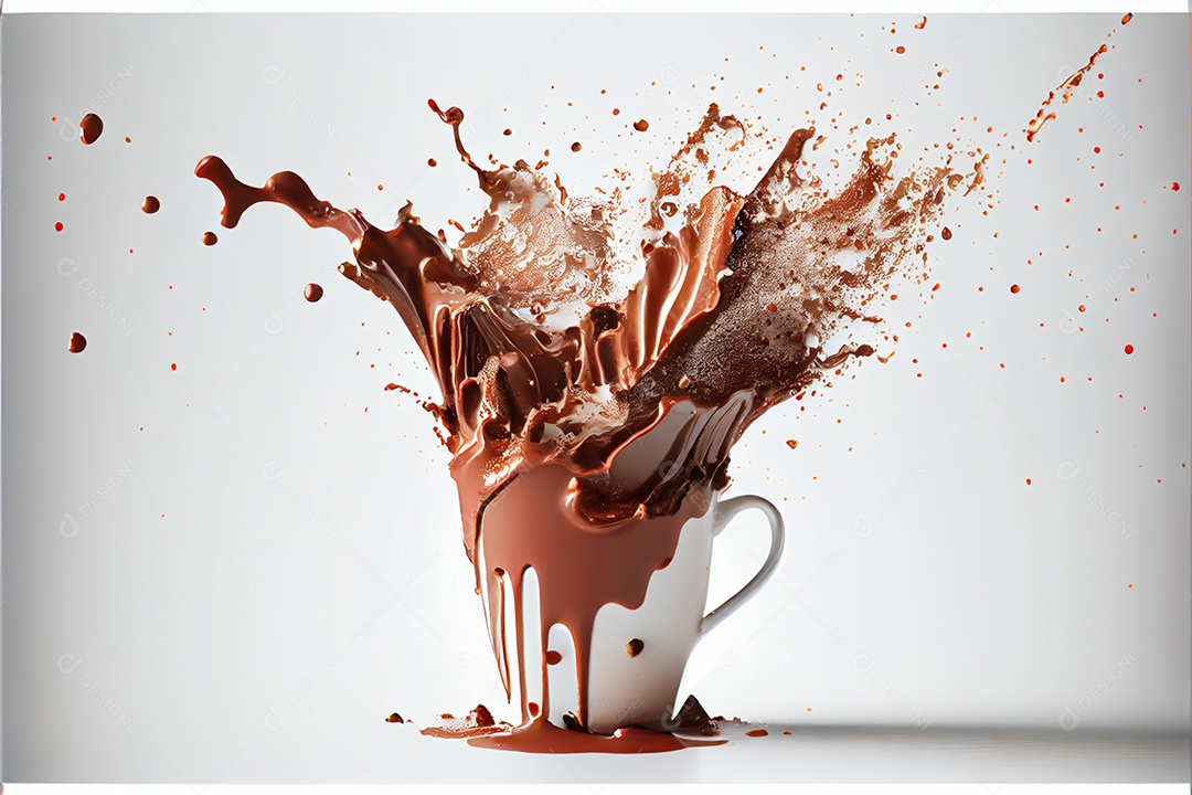 Respingo de chocolate quente isolado no fundo branco arte gerada por ai do dia dos namorados