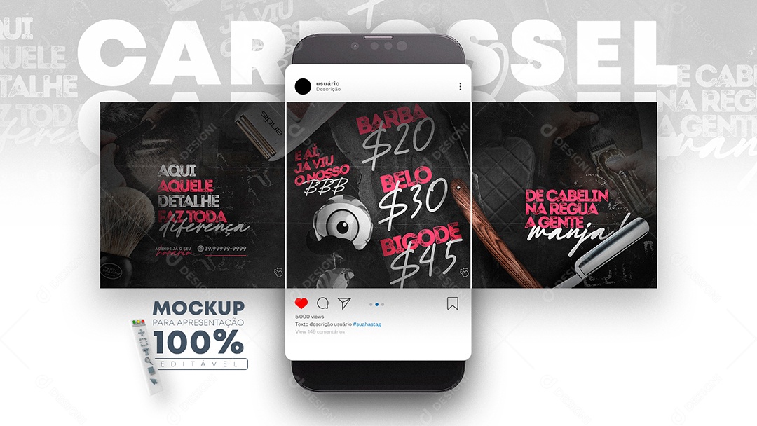 Mockup para Apresentação Barbearia Carrossel PSD Editável