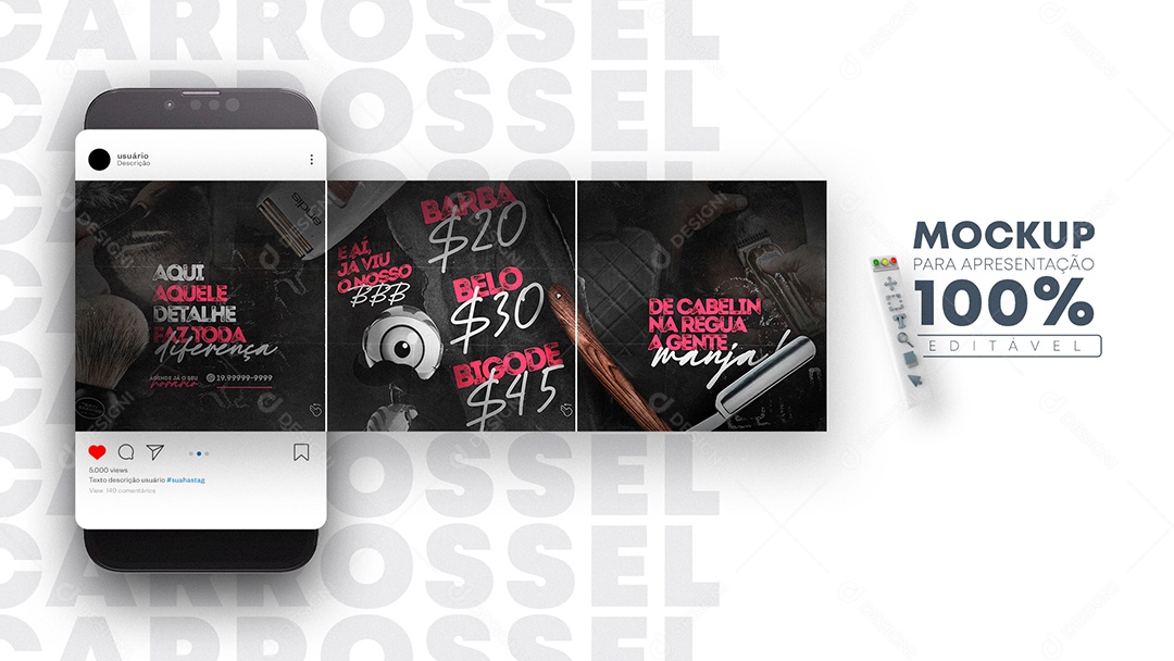 Mockup para Apresentação Barbearia Carrossel PSD Editável