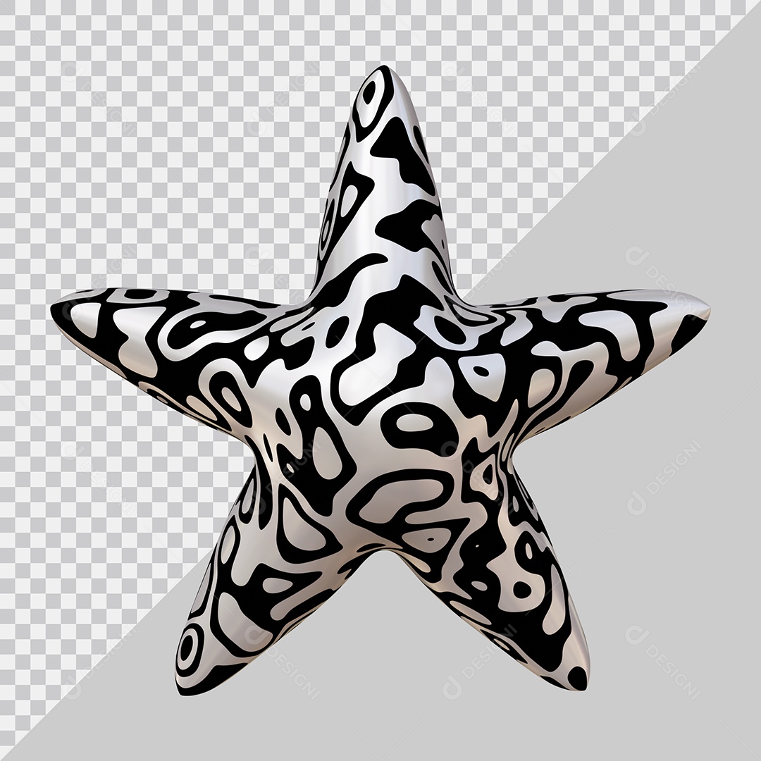 Estrela Preto e Branco Elemento 3D Para Composição PSD