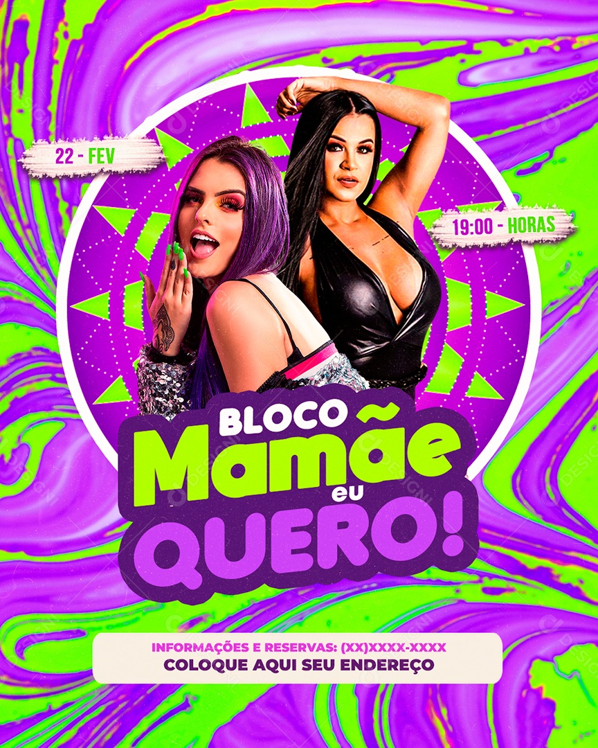 Flyer Bloco Mamãe Eu Quero Social Media PSD Editável