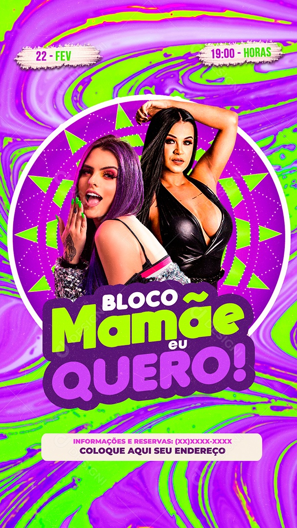 Flyer Bloco Mamãe Eu Quero Social Media PSD Editável