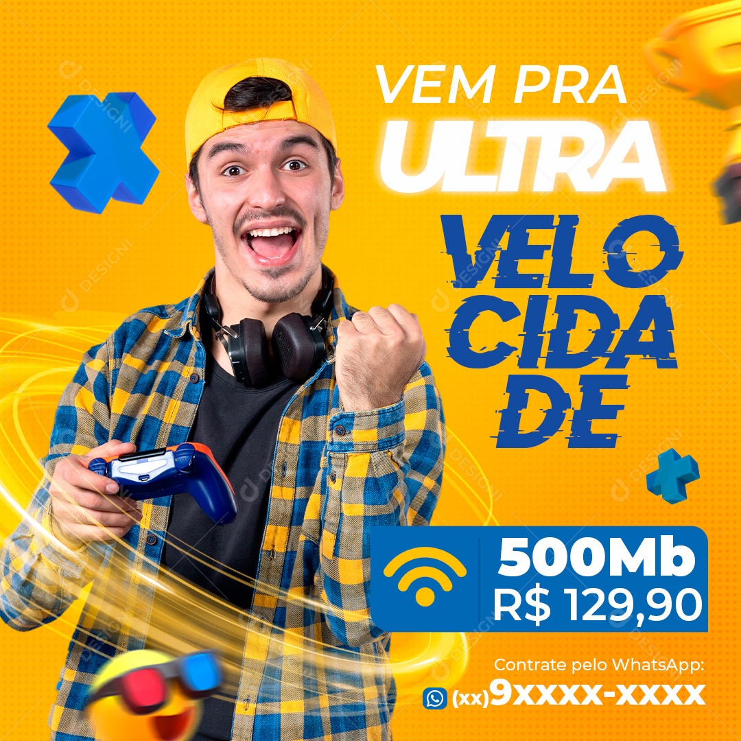 Post Provedor de Internet Ultra Velocidade Social Media PSD Editável