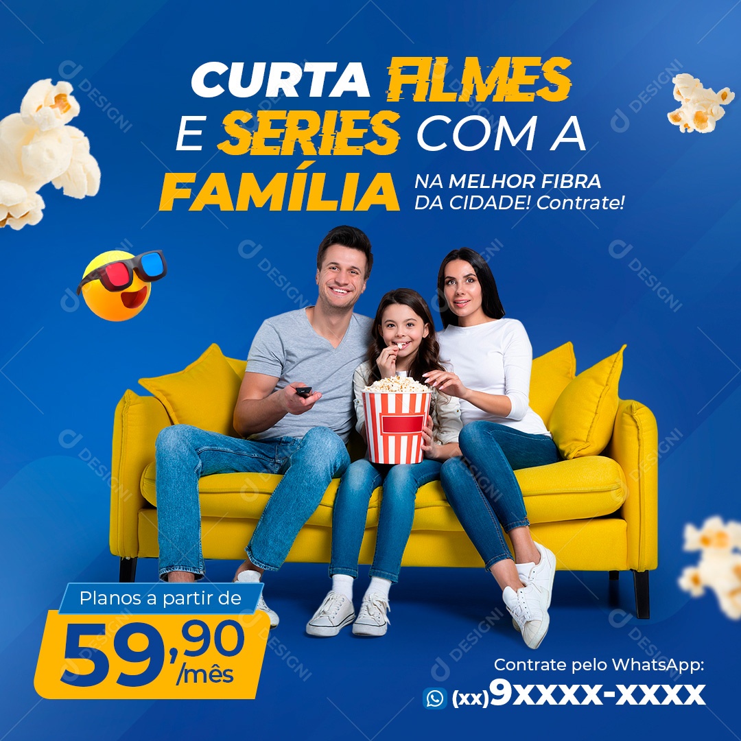 Post Provedor de Internet Curta Filmes E Séries Social Media PSD Editável