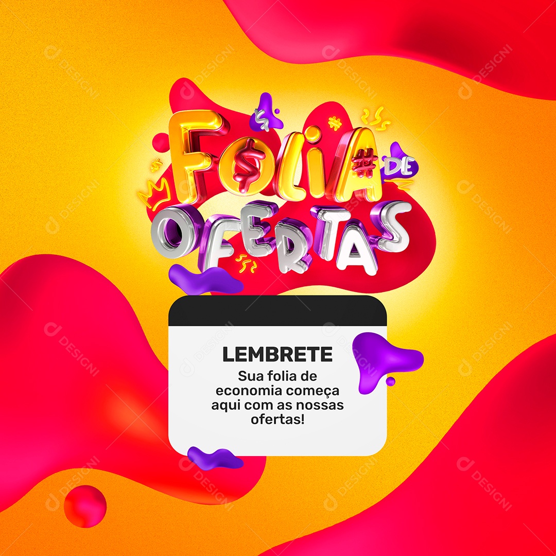 Post Carnaval Folia de Ofertas Lembrete Social Media PSD Editável