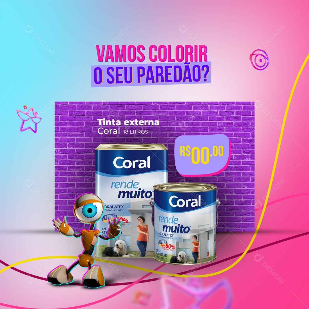 Vamos Colorir o Paredão? Big Brother Materiais de Construção Tinta Coral Social Media PSD Editável