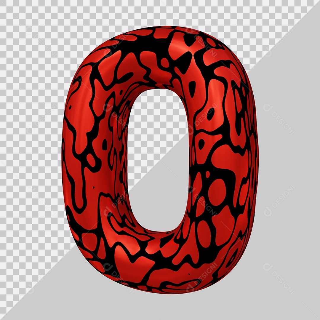 Número 3D 0 Preto e Vermelho Para Composição PSD
