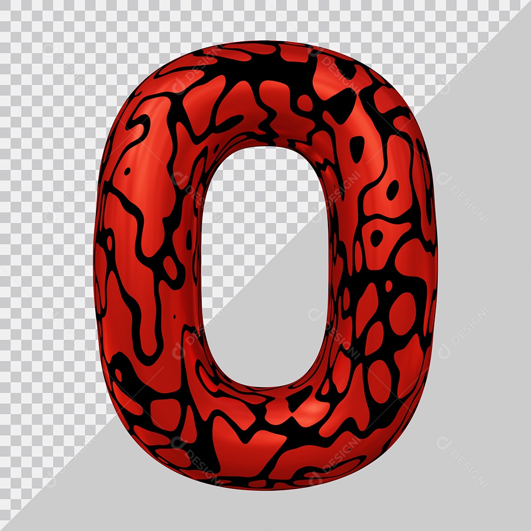 Número 3D 0 Preto e Vermelho Para Composição PSD